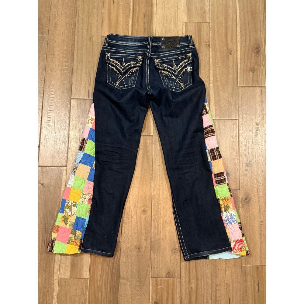 Miss Me Antique Quilt Patchwork Panel Customized Skinny Jeans 28